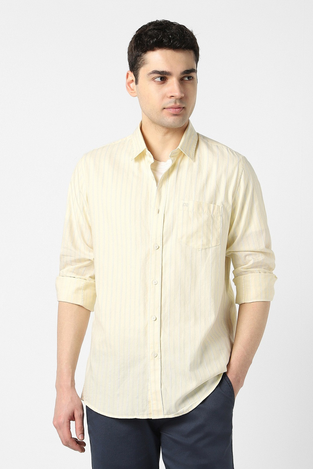 Image of PETER ENGLAND Men Striped Casual Yellow Shirt