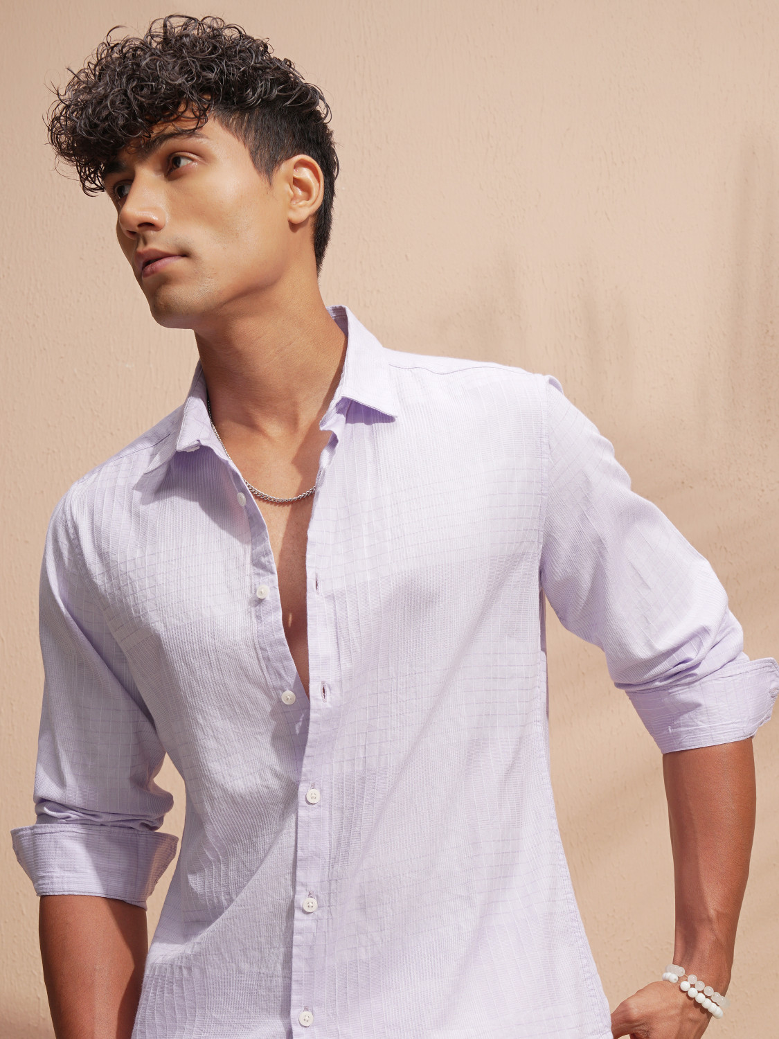 Image of HIGHLANDER Men Self Design Casual Purple Shirt