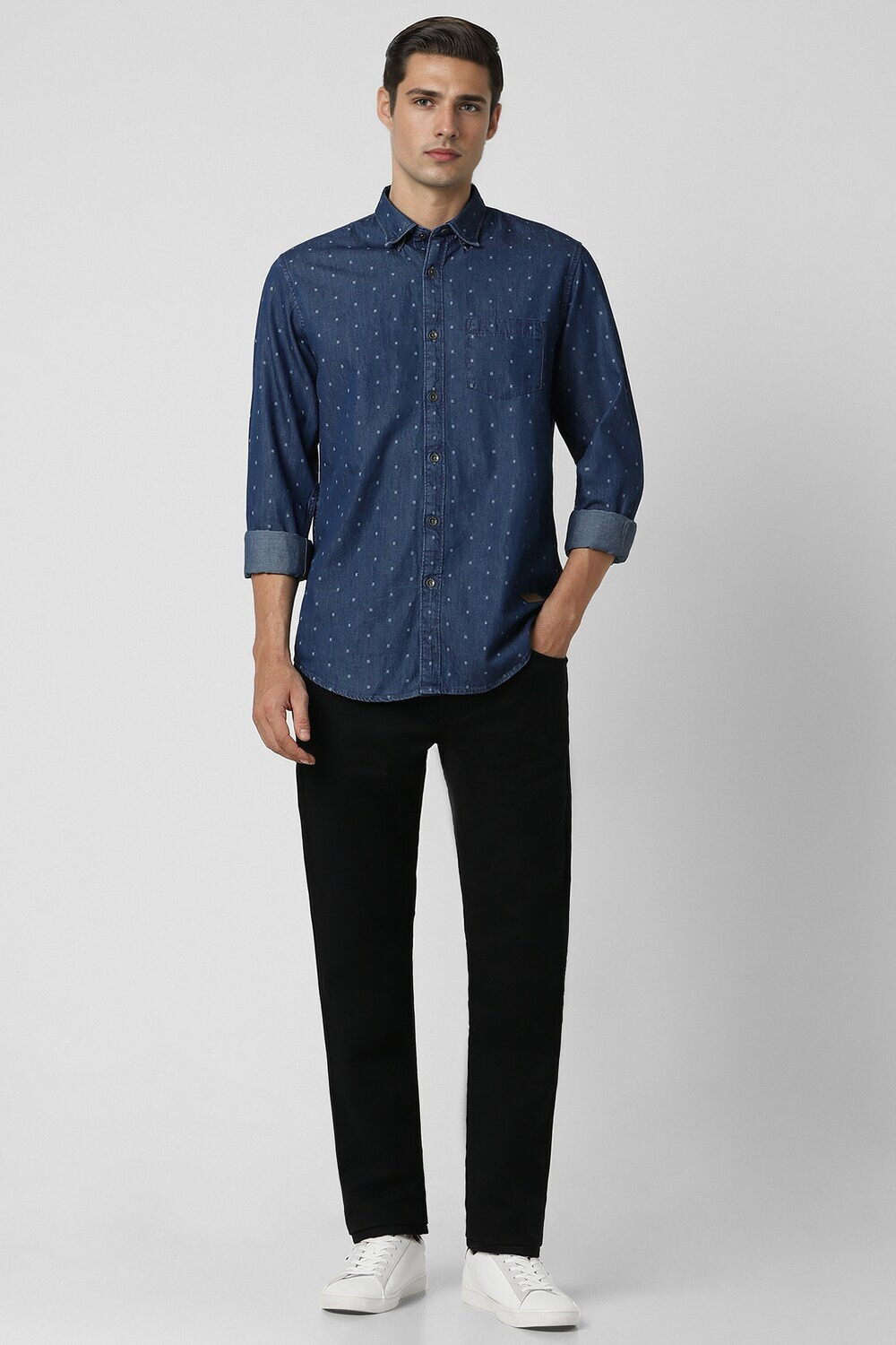 Image of PETER ENGLAND Men Printed Casual Blue Shirt