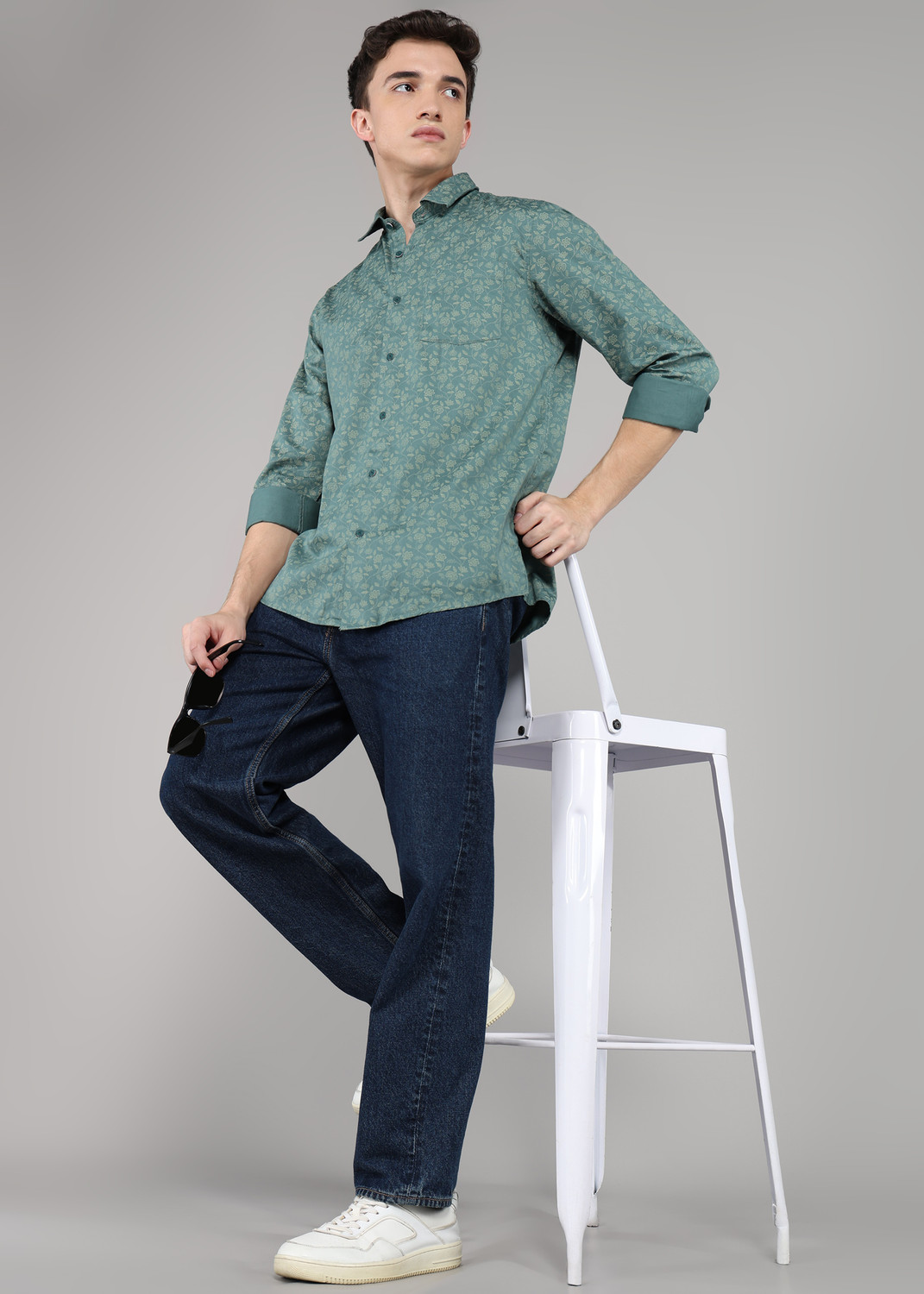 Image of Blackberrys Men Printed Casual Green Shirt