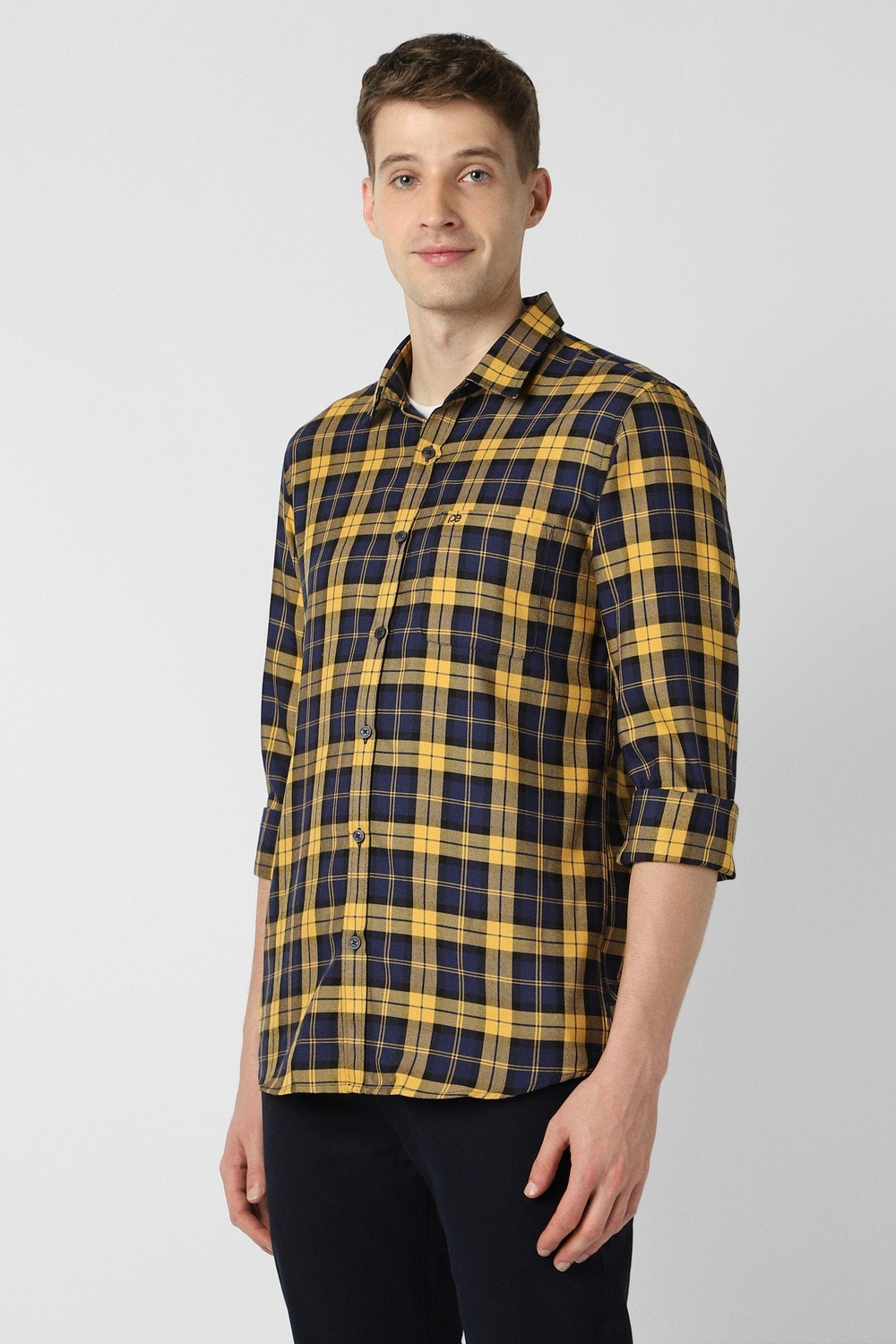 Image of PETER ENGLAND Men Checkered Casual Yellow Shirt