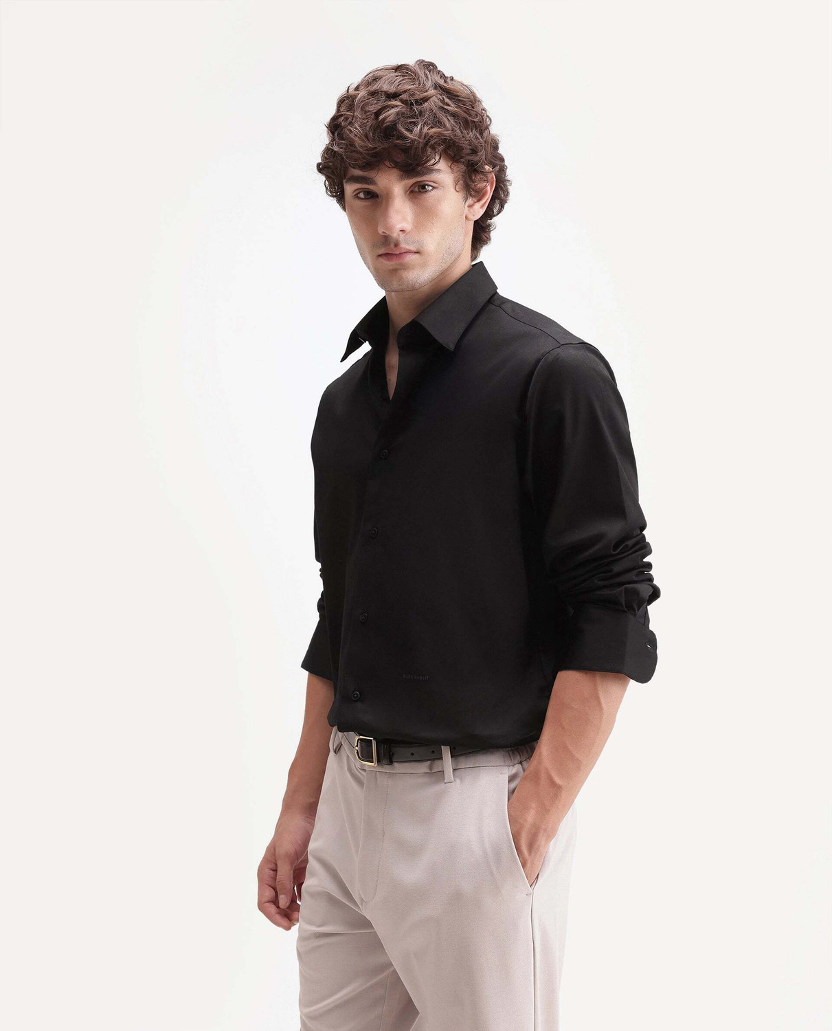 Image of RARE RABBIT Men Solid Casual Black Shirt