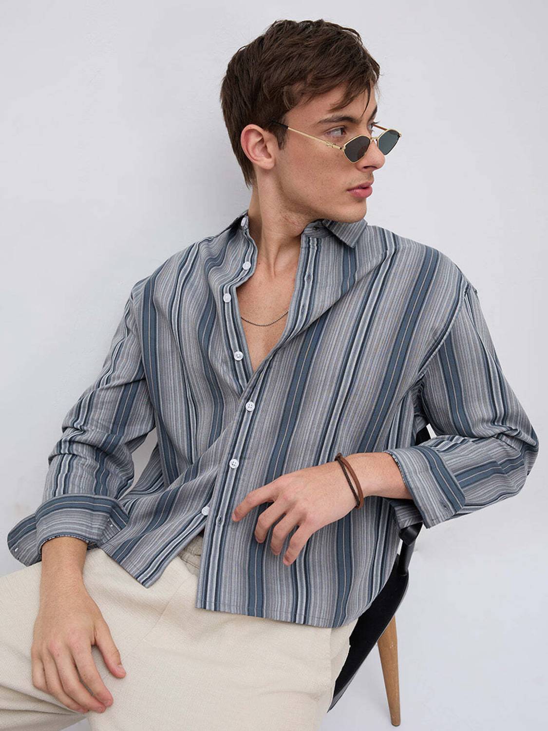 VASTRADO Men Striped Casual Blue Shirt - Image 5