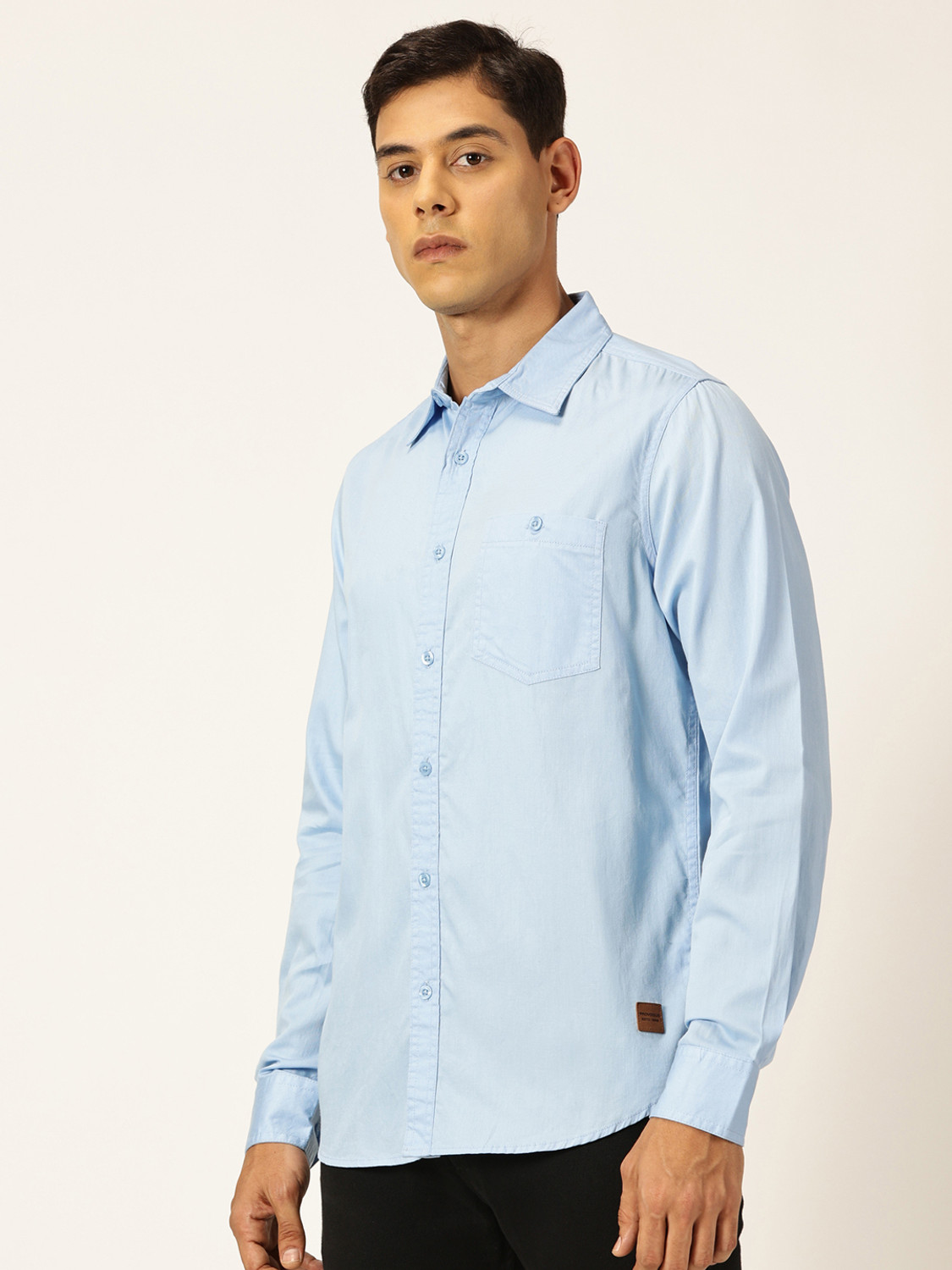 Image of PROVOGUE Men Solid Casual Blue Shirt