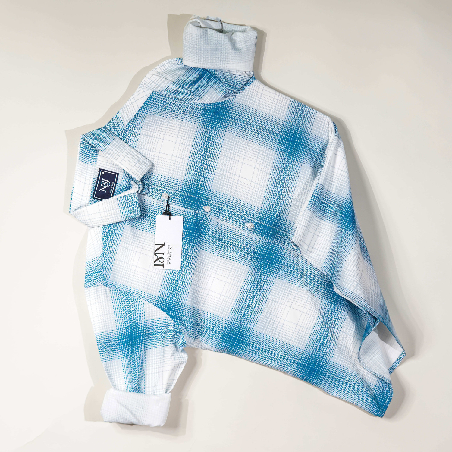 Image of N AND J Men Checkered Casual Blue, White Shirt