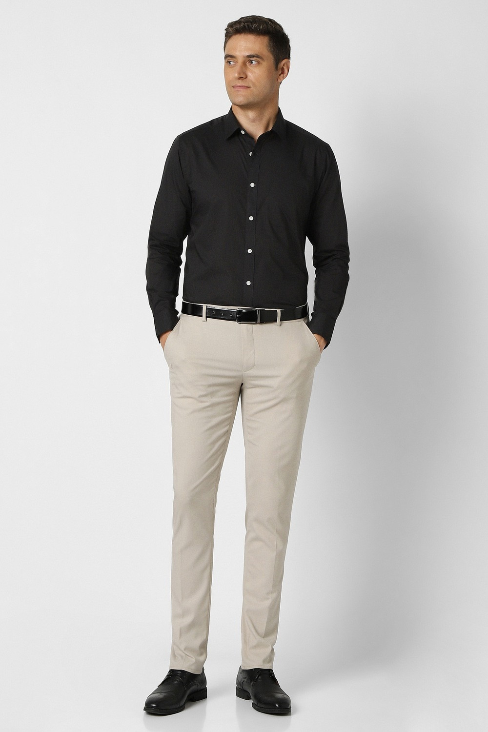 Image of PETER ENGLAND Men Solid Formal Black Shirt