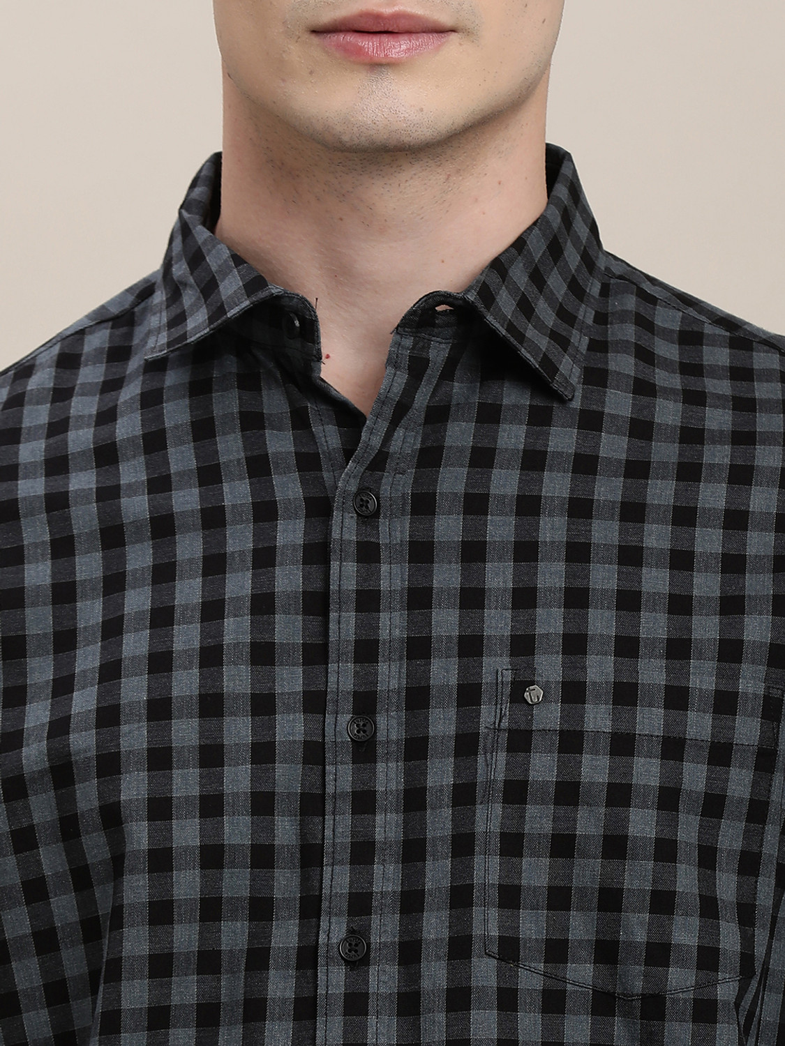 Image of TURTLE Men Checkered Casual Black Shirt