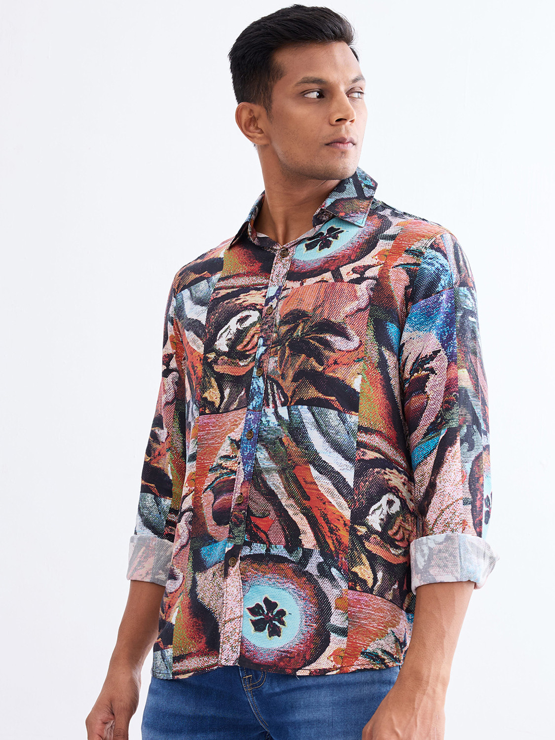 Image of Spykar Men Printed Casual Multicolor Shirt