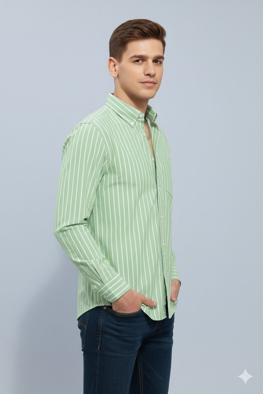 Image of HKV FASHION Men Striped Casual Green Shirt