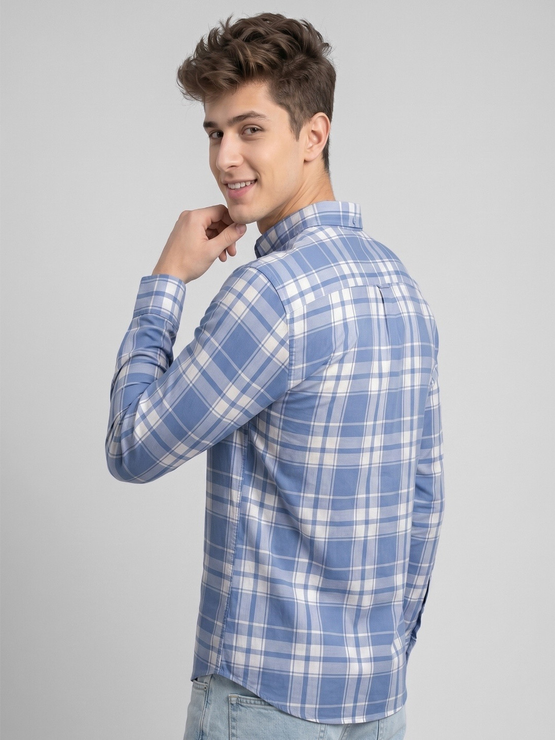 Image of Shimak International Men Checkered Casual Blue, Pink Shirt