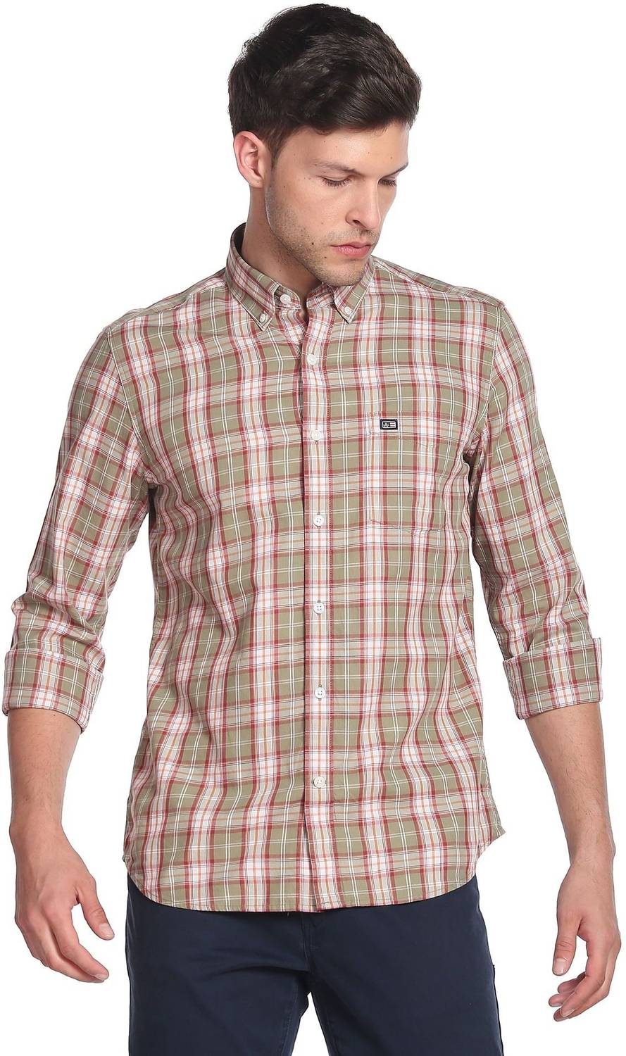 Arrow Sport Men Checkered Casual Green Shirt