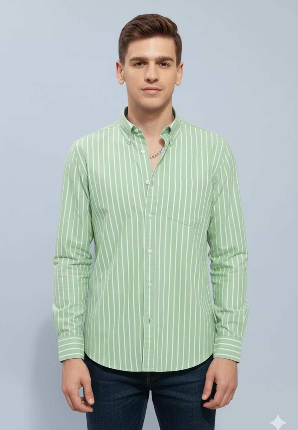 Image of METRONAUT Men Striped Casual Light Green Shirt