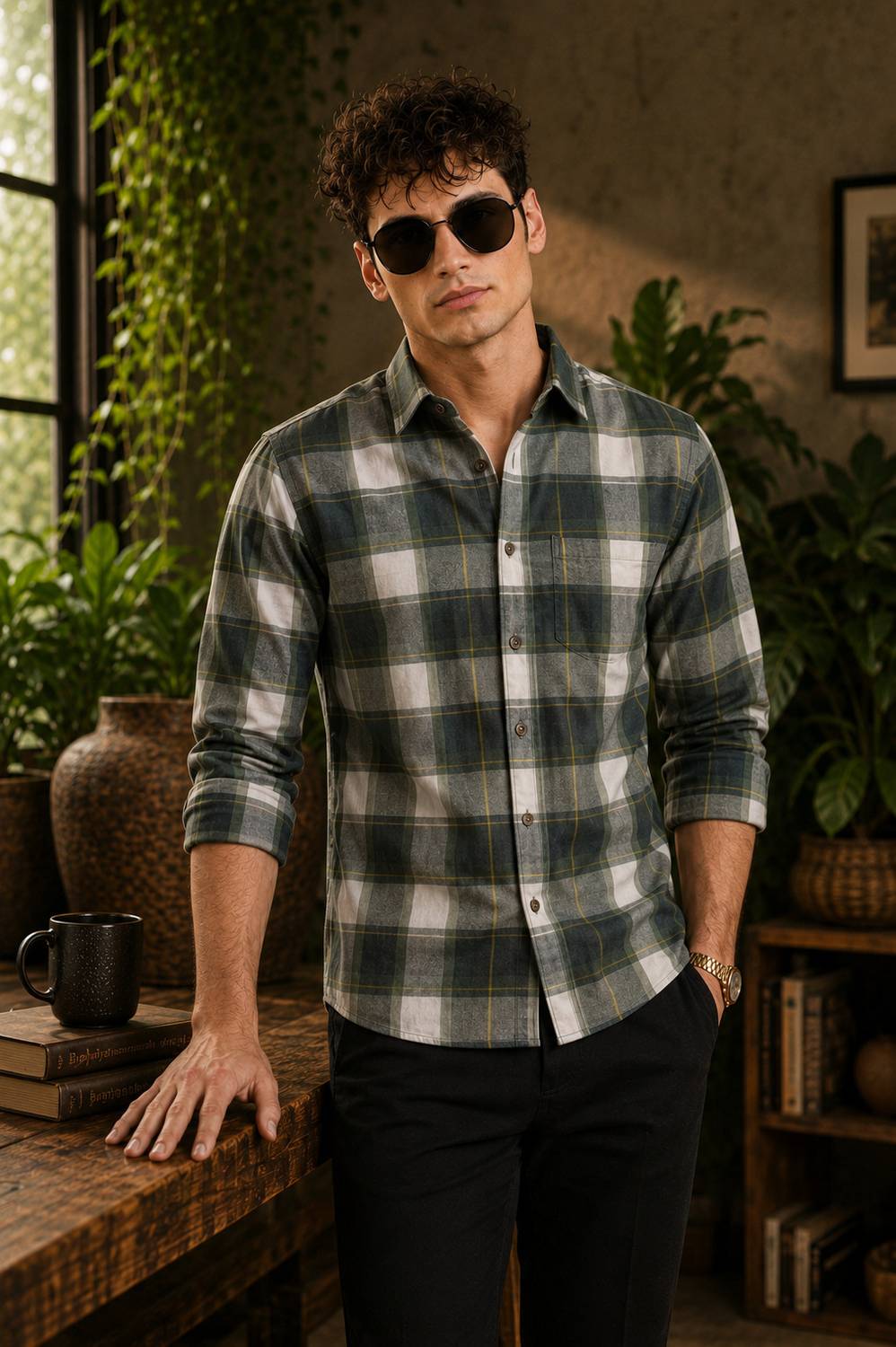 INFINITYGALLARY Men Checkered Green Shirt - Image 1