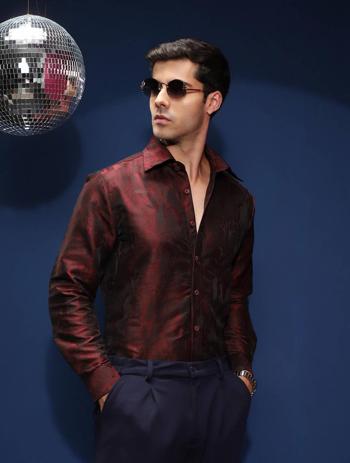 CAHOOT Men Self Design Casual Red Shirt