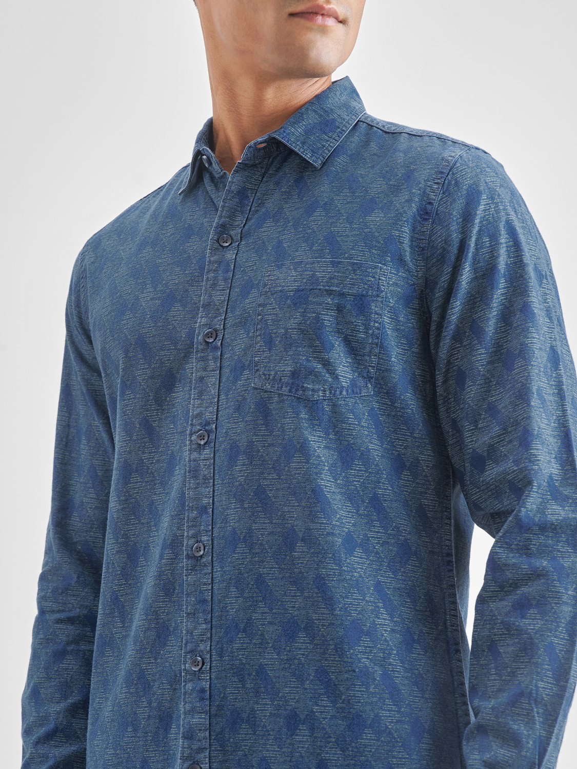 Image of LOCOMOTIVE Men Self Design Casual Blue Shirt