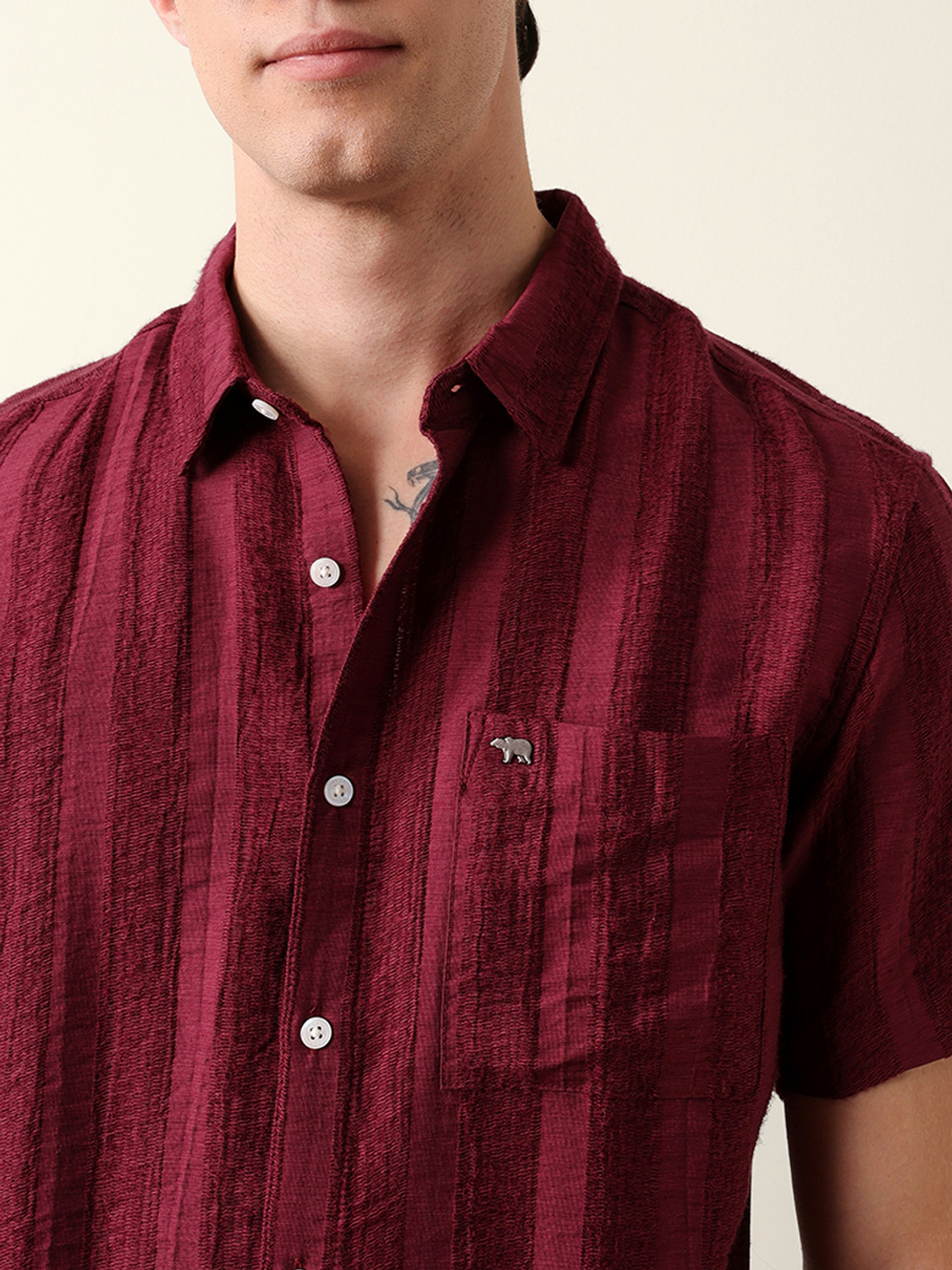 Image of THE BEAR HOUSE Men Striped Casual Brown Shirt