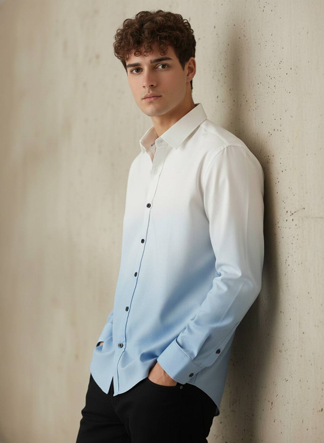 Men Regular Fit Dyed/Ombre, Printed Spread Collar Casual Shirt - Image 5