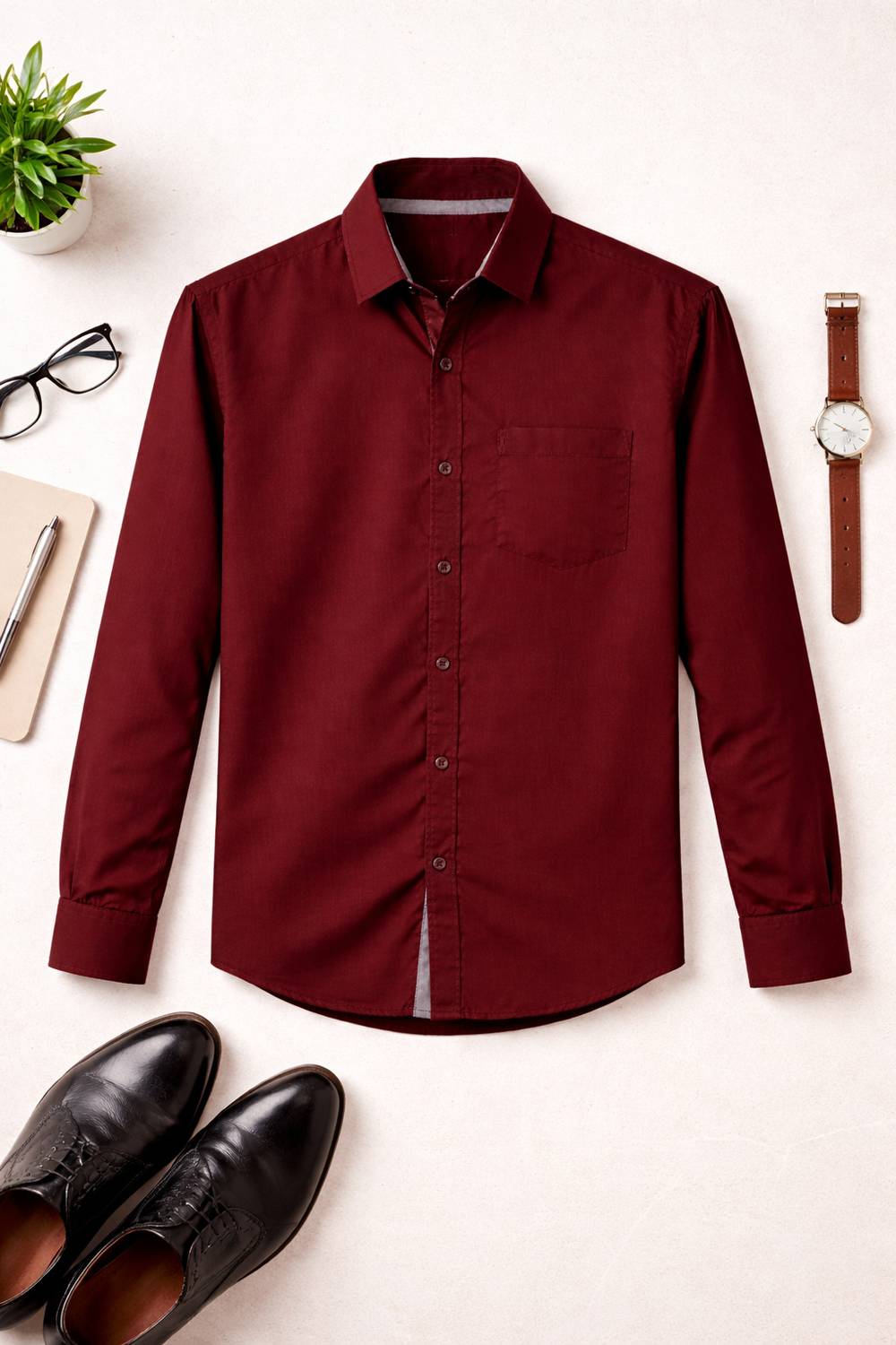 Aveer Men Solid Casual Maroon Shirt
