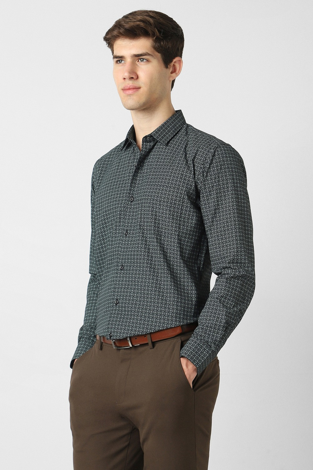 Image of PETER ENGLAND Men Printed Formal Black Shirt