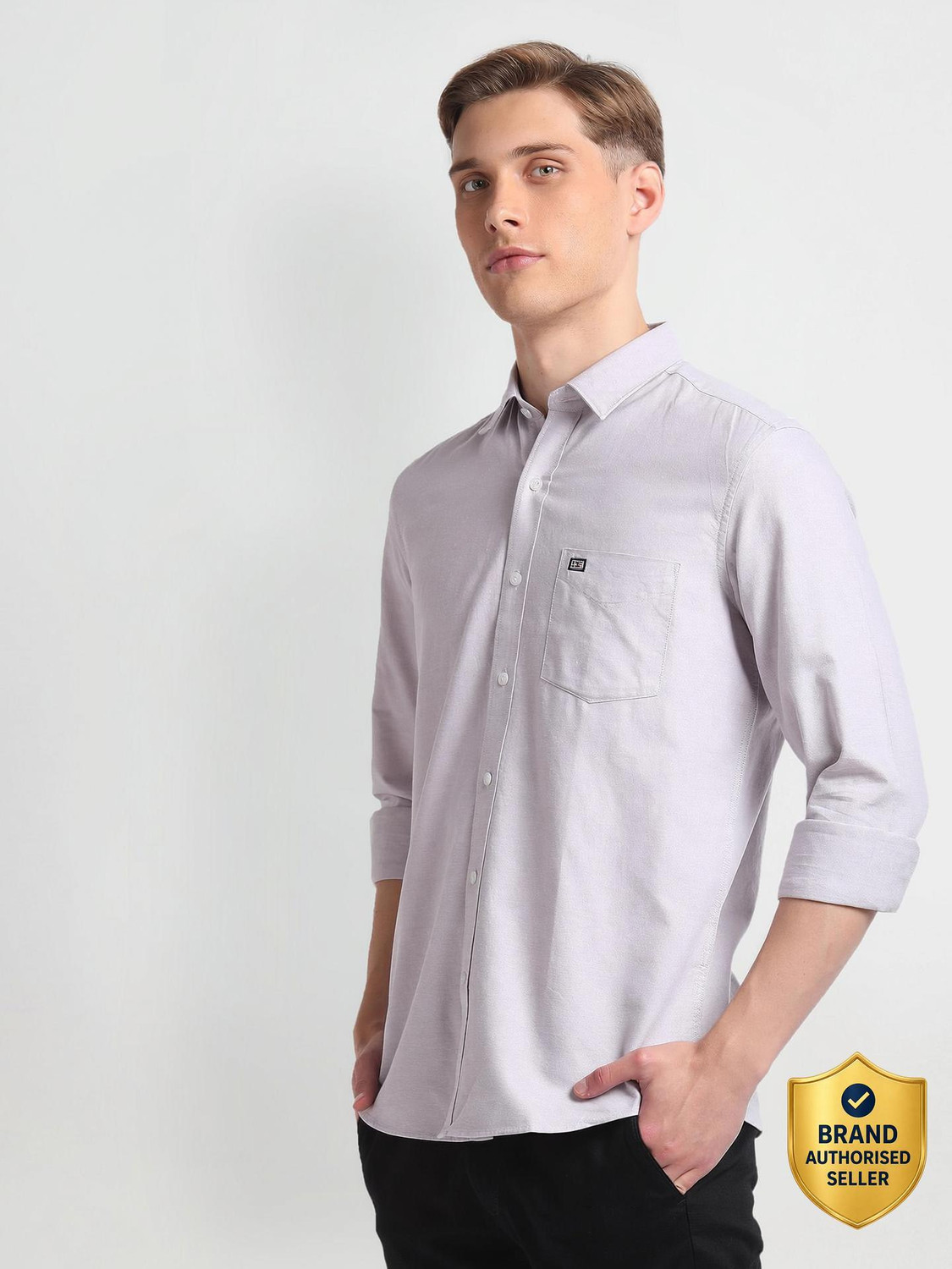Image of Arrow Sport Men Solid Casual Purple Shirt