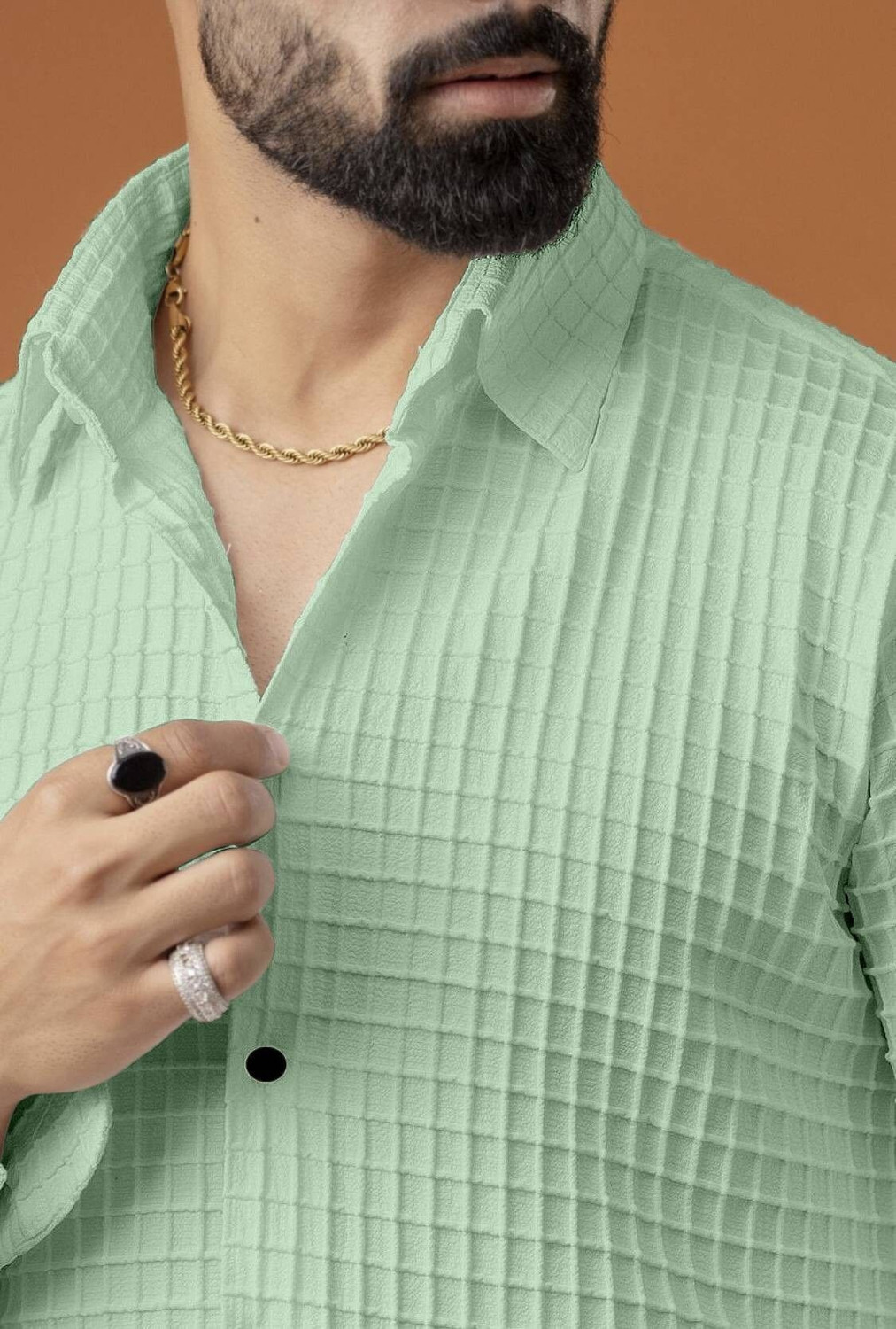 Image of COMBRAIDED Men Self Design Casual Green Shirt