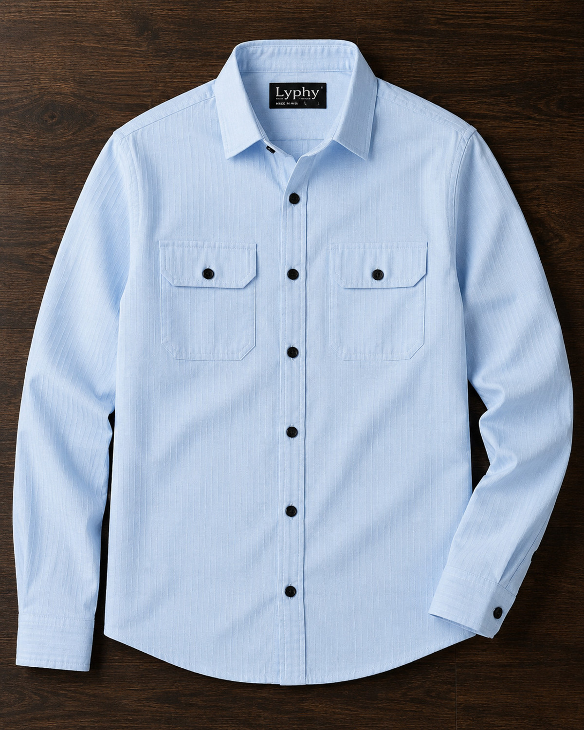 Image of Lyphy Men Self Design Casual Light Blue Shirt