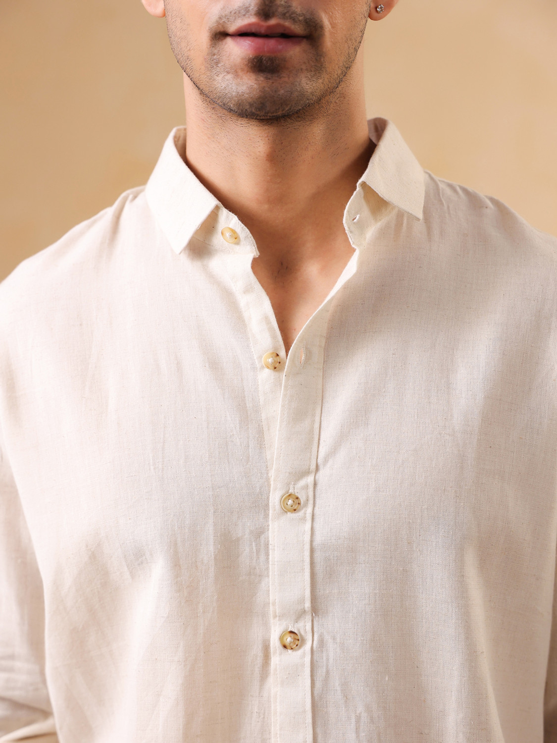 Image of TRULOOM Men Solid Casual Cream, White Shirt