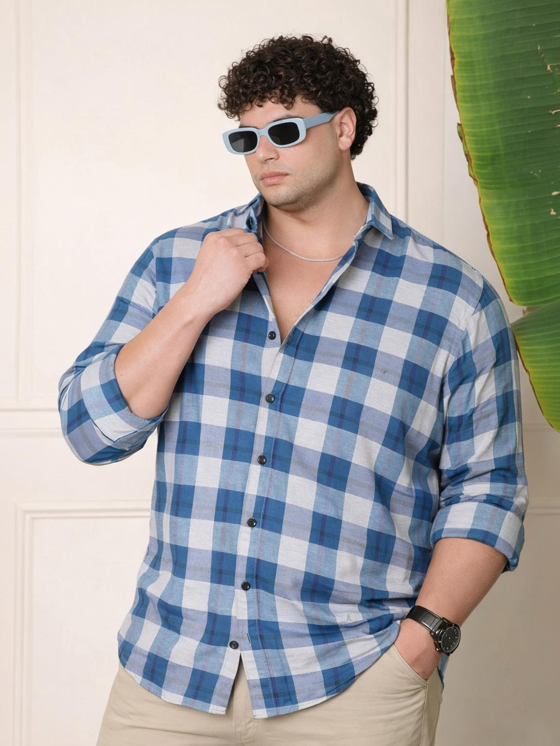 Image of METRONAUT PLUS Men Checkered Casual Blue Shirt