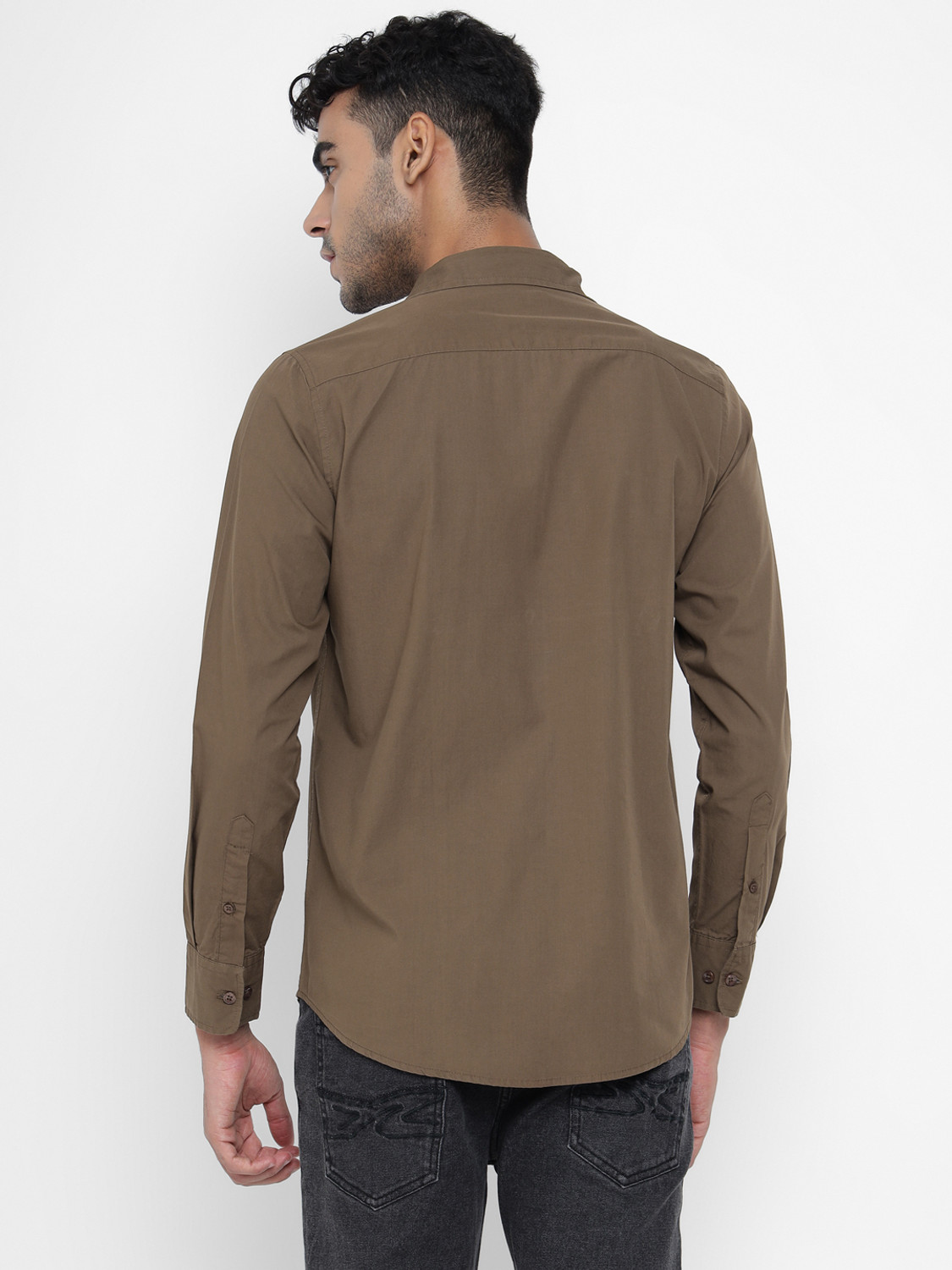 Image of Allen Cooper Men Solid Casual Brown Shirt