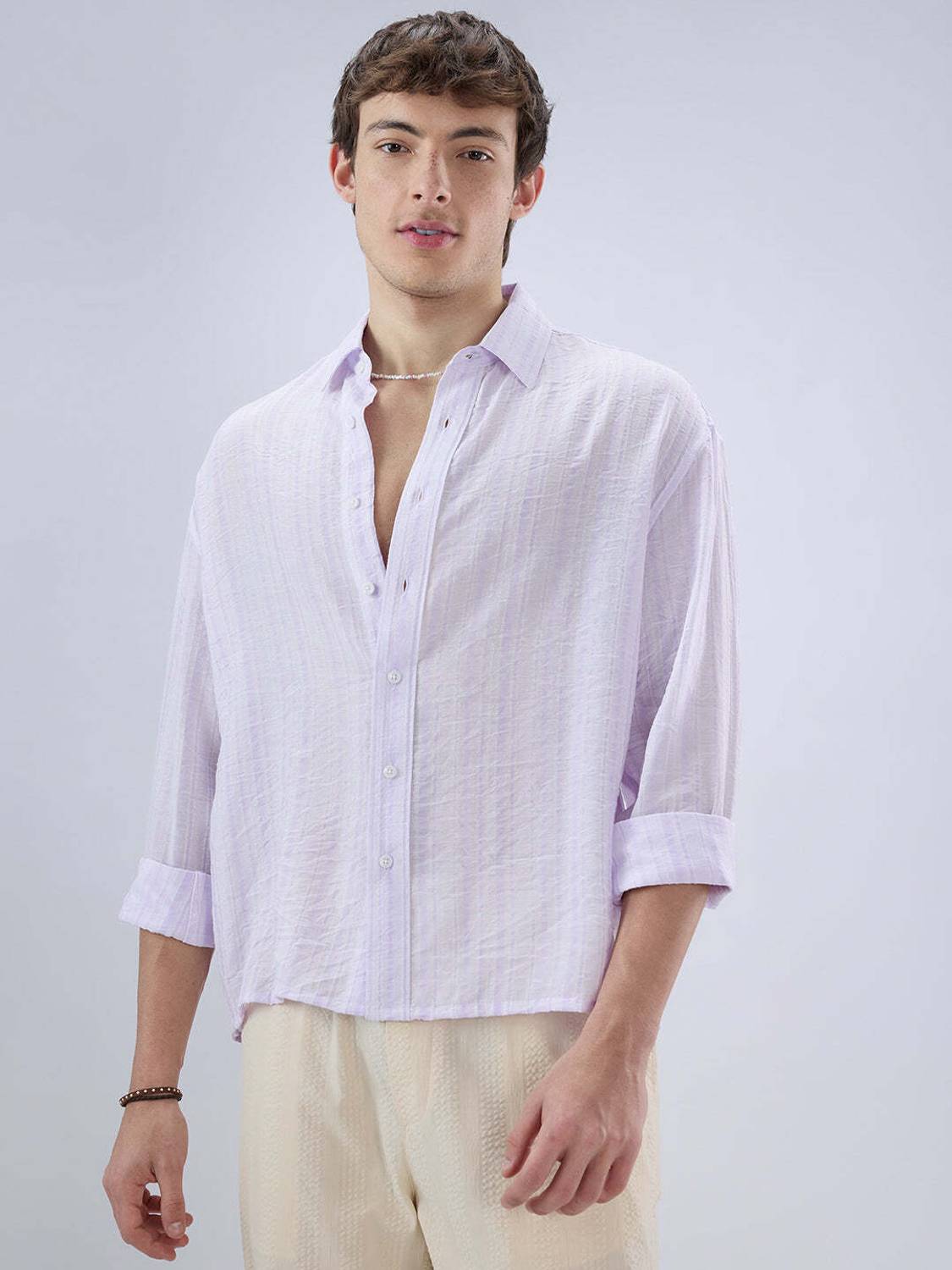 VASTRADO Men Purple Striped Casual Shirt - Image 5