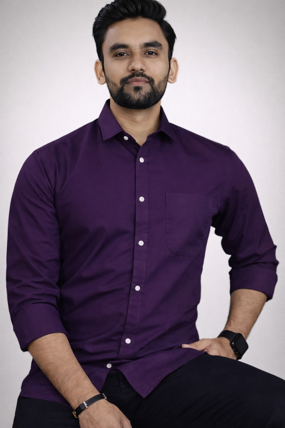 Image of PROBEX INTERNATIONAL Men Solid Formal Purple Shirt