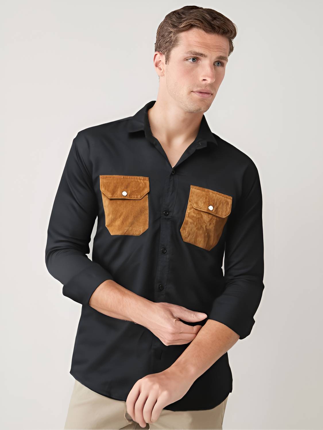 NEW-18 Men Black Casual Shirt - Image 1