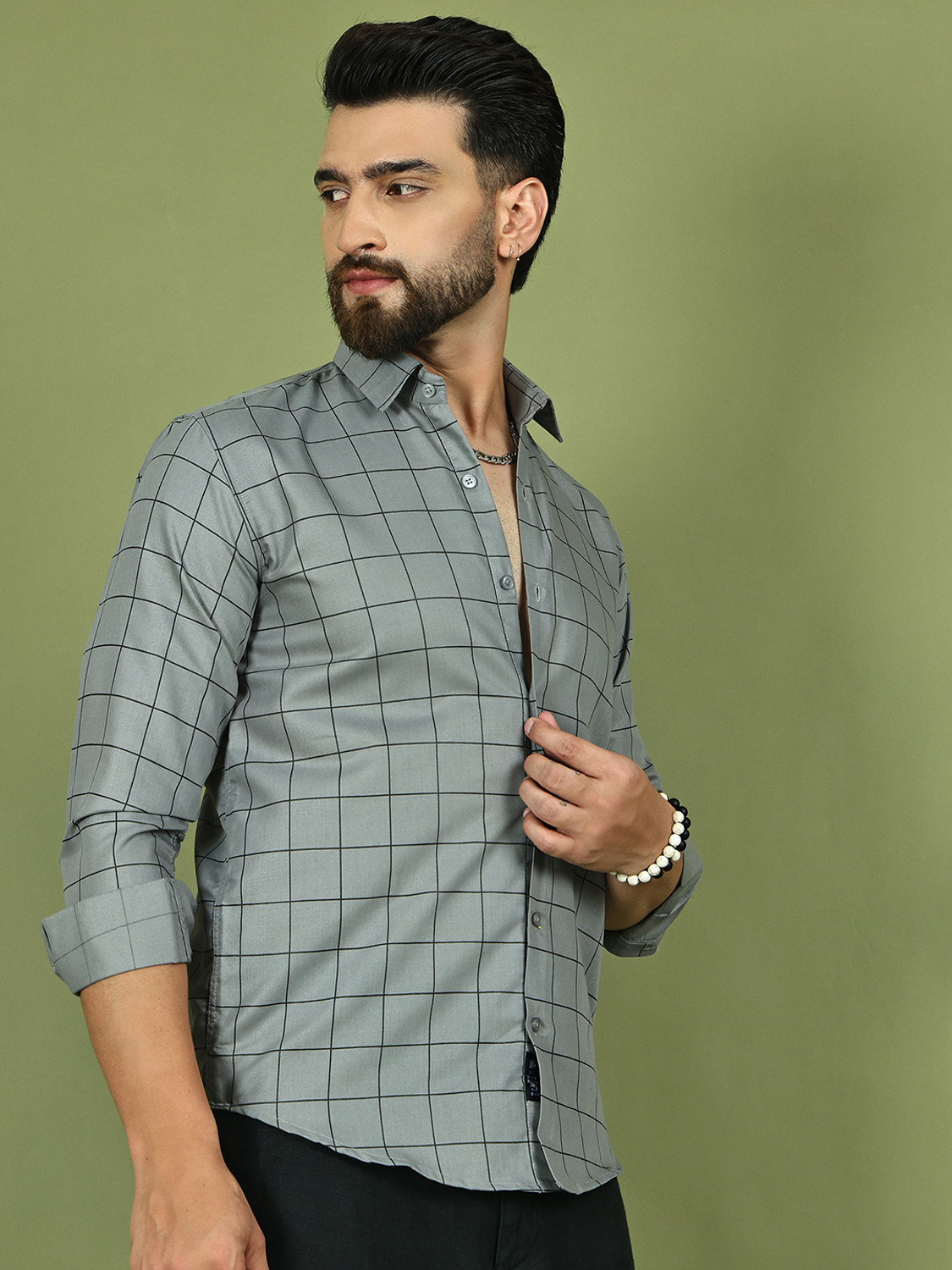 Image of Roadster Men Checkered Casual Grey Shirt