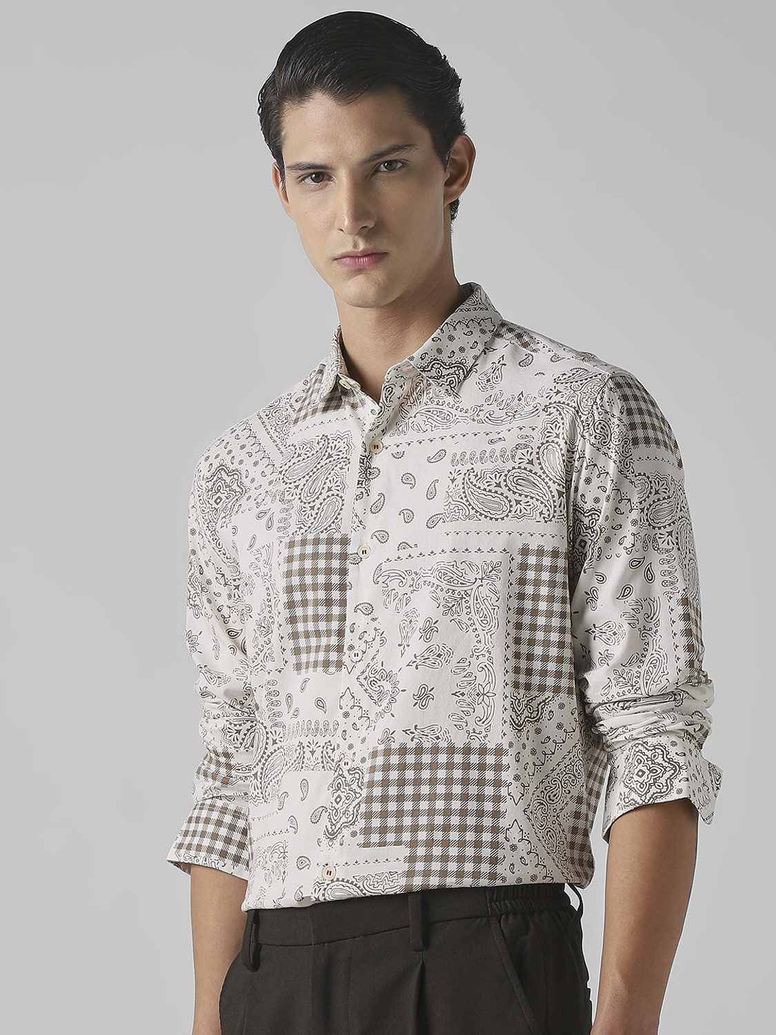Image of MUFTI Men Printed Casual Brown Shirt