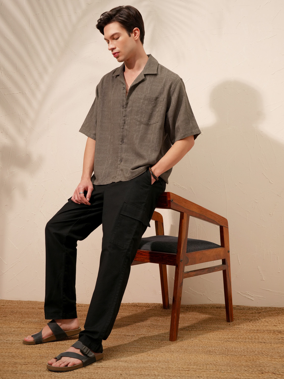 Image of HIGHLANDER Men Self Design Casual Brown Shirt