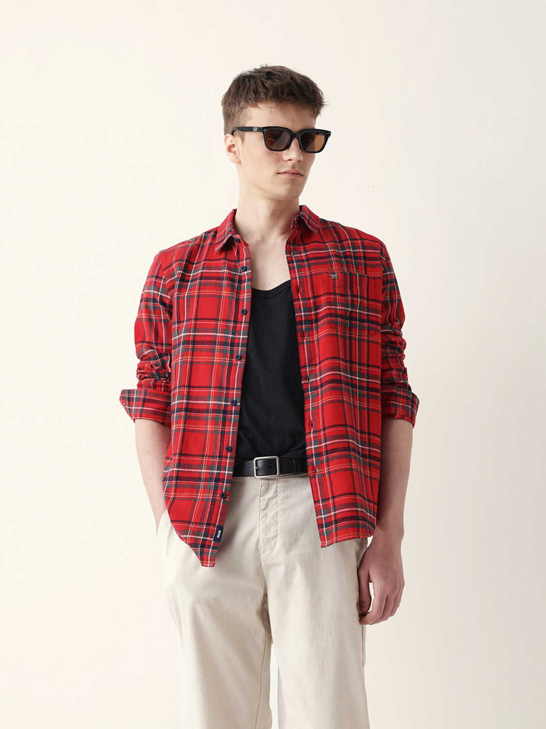 Image of THE BEAR HOUSE Men Checkered Casual Red Shirt