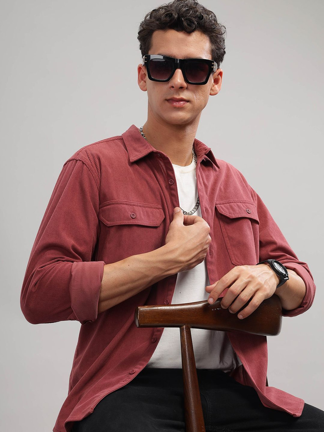 Image of HERE&NOW Men Solid Casual Red Shirt