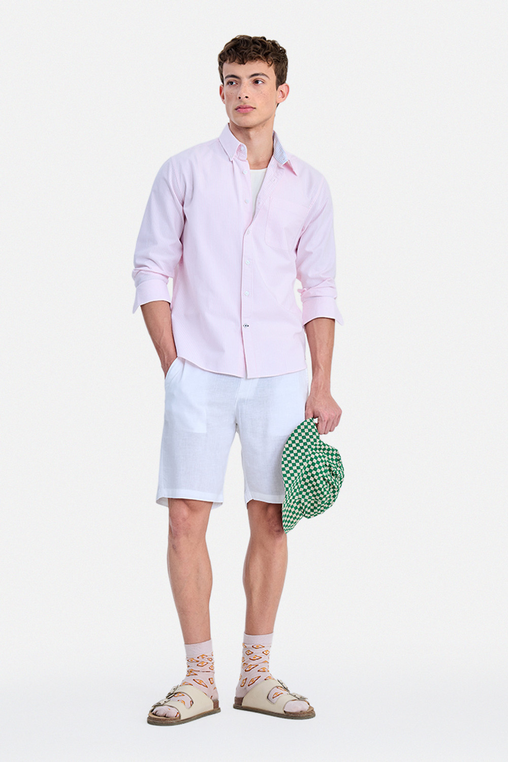 Image of Snitch Men Striped Casual Pink Shirt