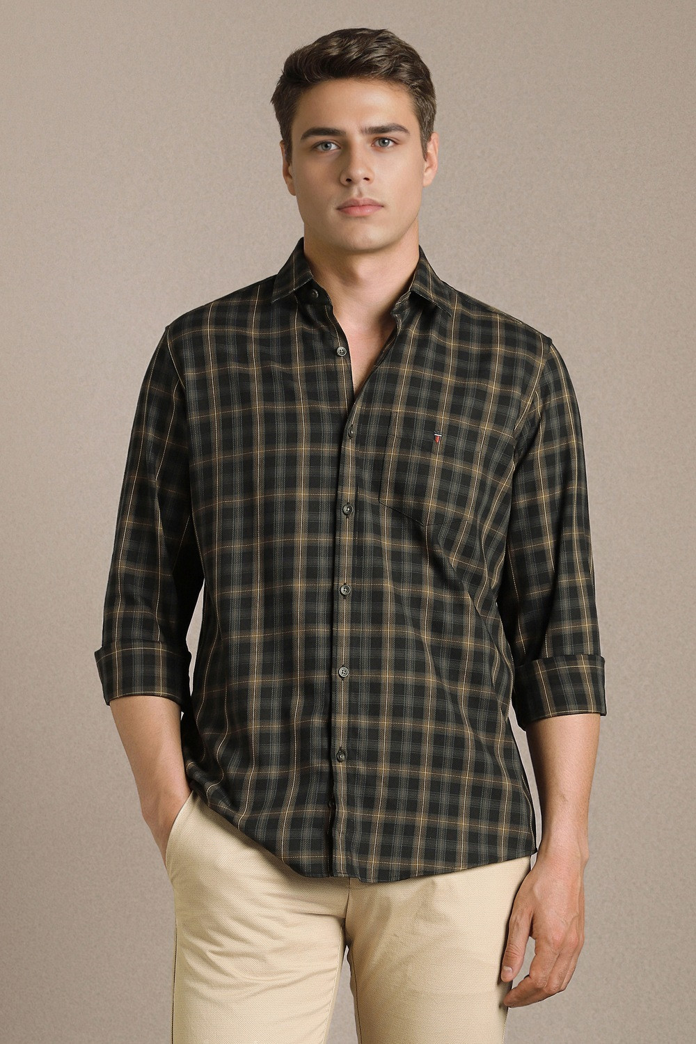 Image of LOUIS PHILIPPE Men Checkered Casual Black Shirt