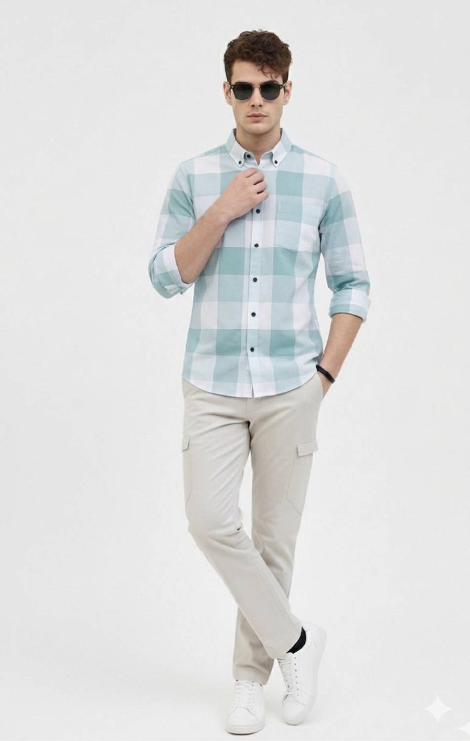 DM FASHION Men Checkered Casual White, Light Blue Shirt - Image 5