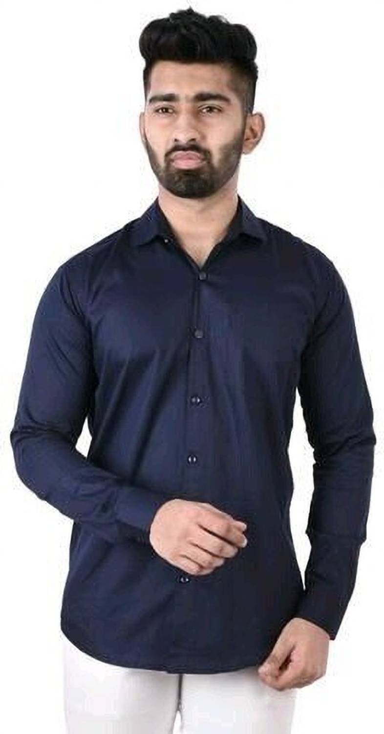 Silver Buck Men Solid Casual Dark Blue Shirt