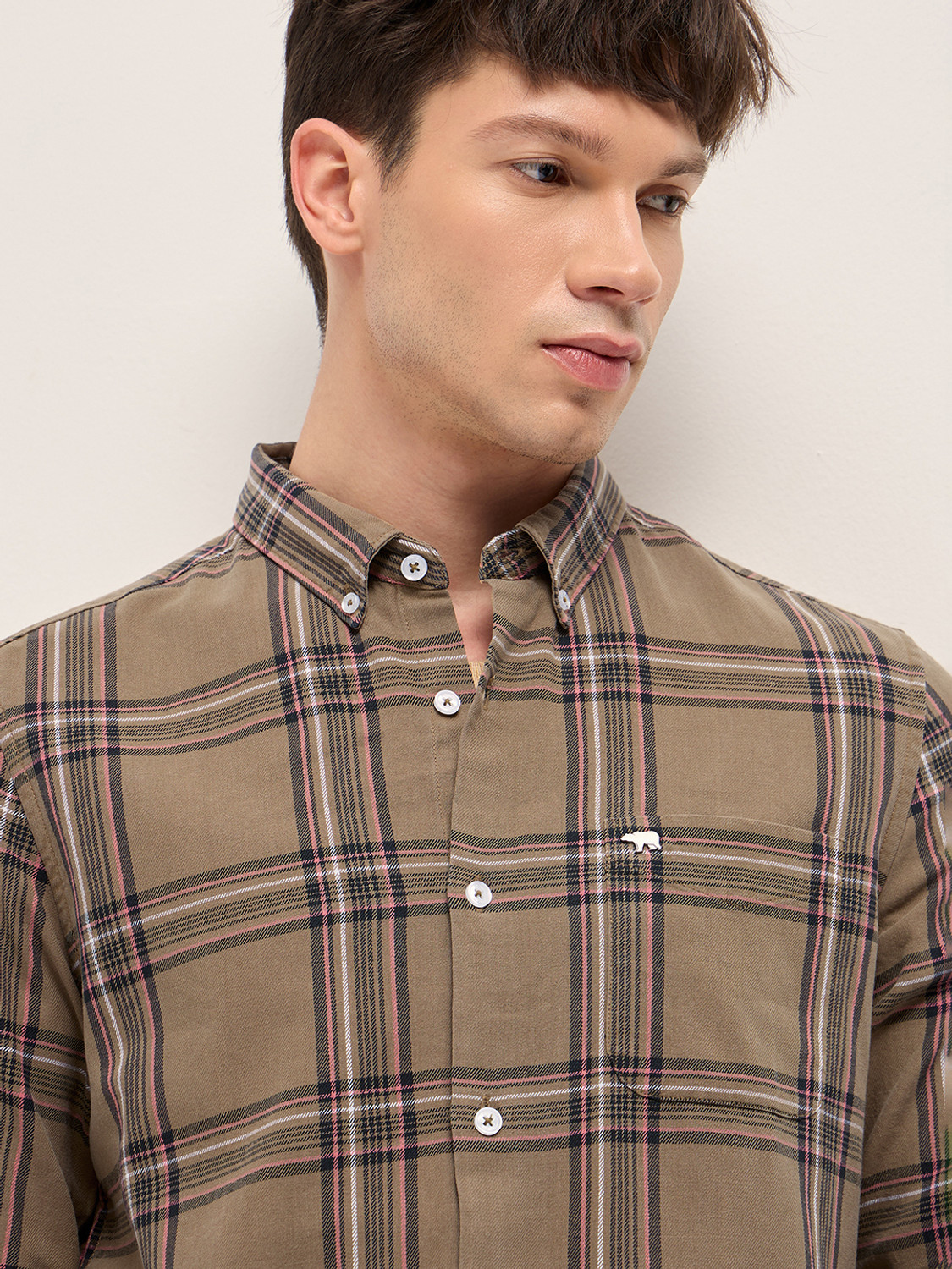 Image of THE BEAR HOUSE Men Checkered Casual Brown Shirt