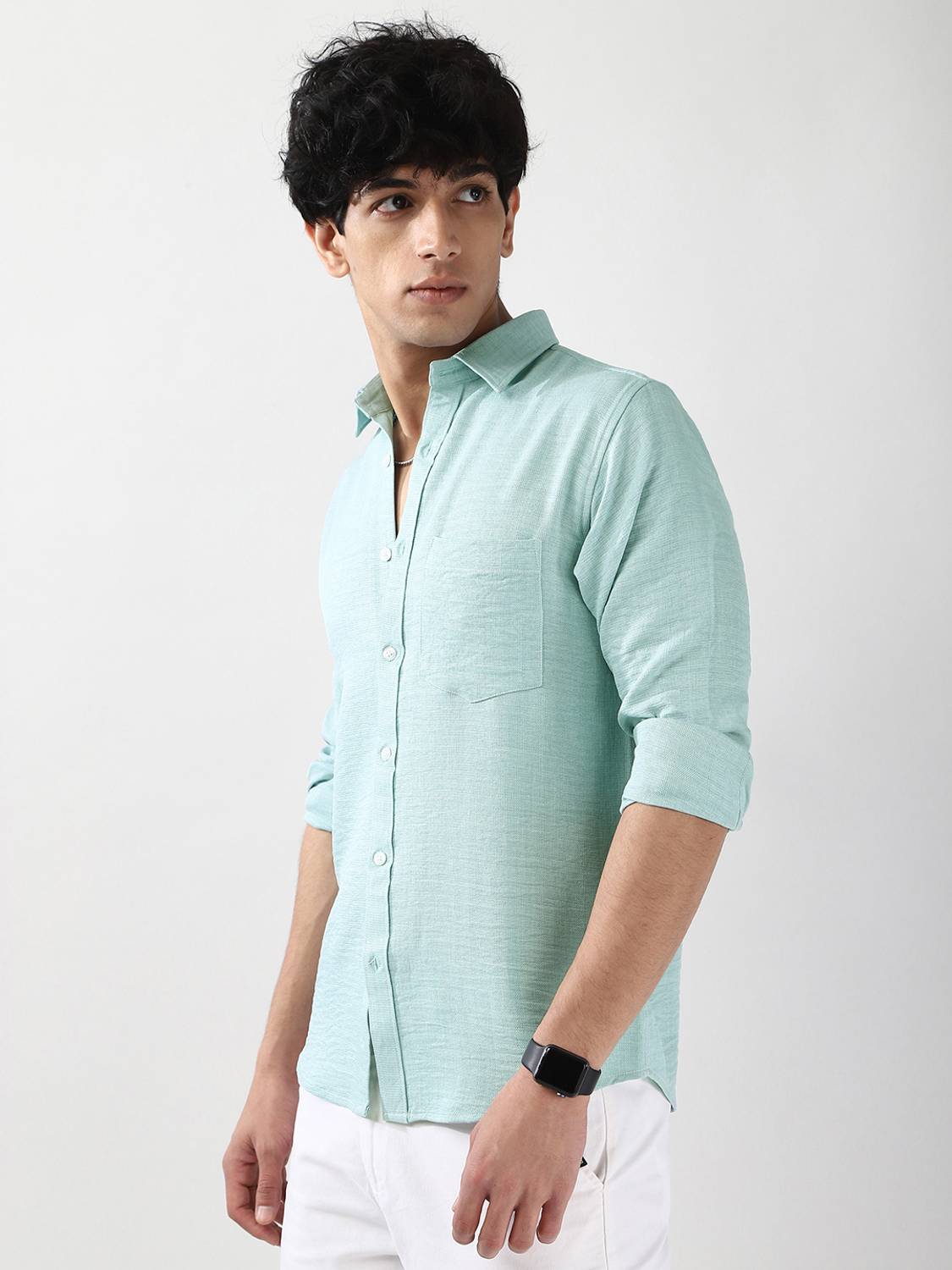 Urbano Men Solid Casual Light Blue Shirt - Image 2