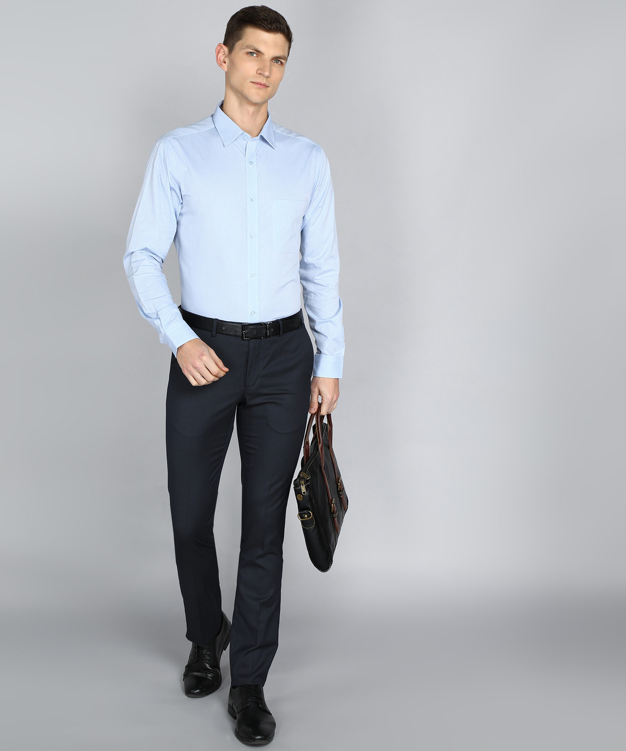 Image of Raymond Men Self Design Formal Light Blue Shirt