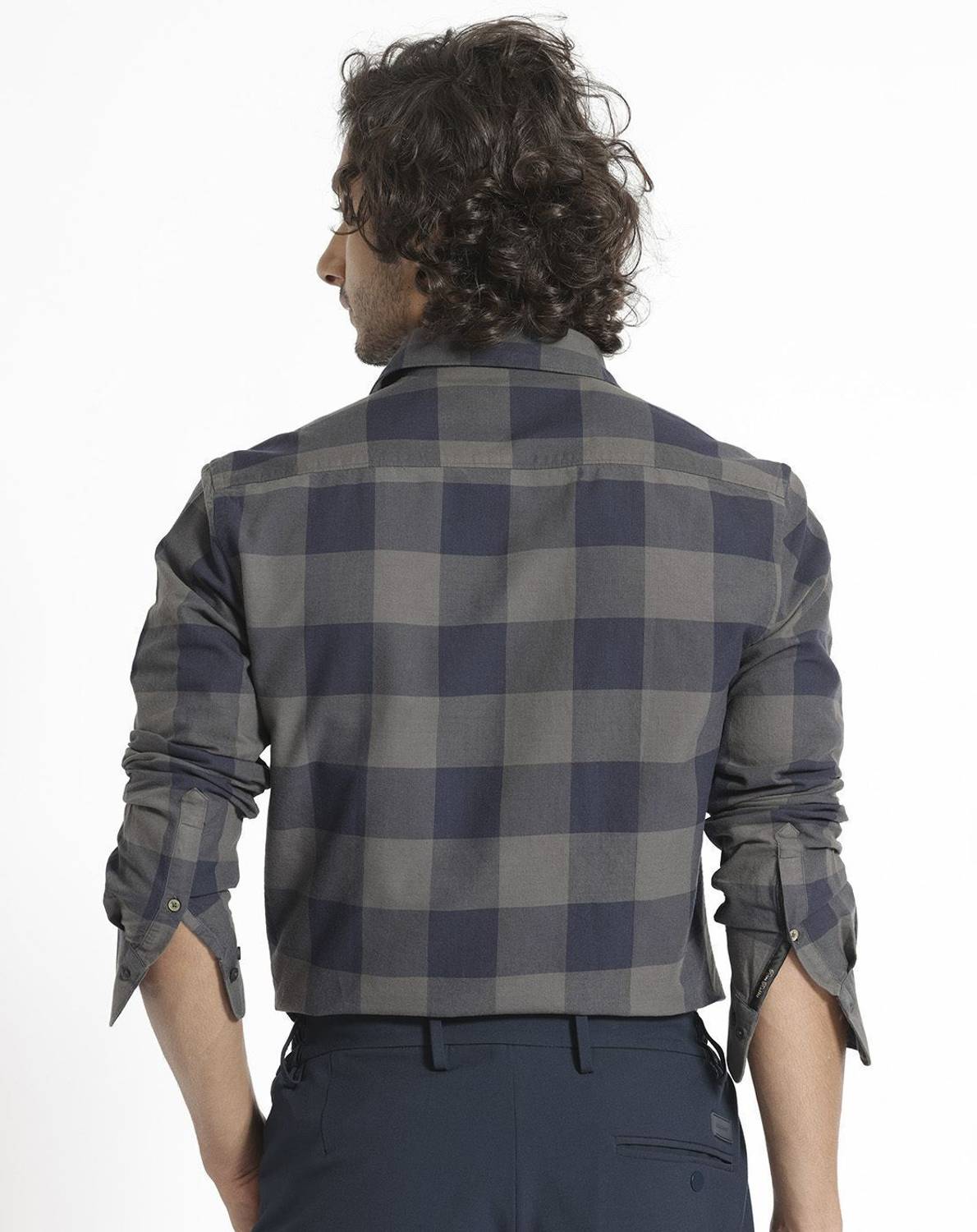 RARE RABBIT Men Dark Blue, Grey Checkered Shirt - Image 2