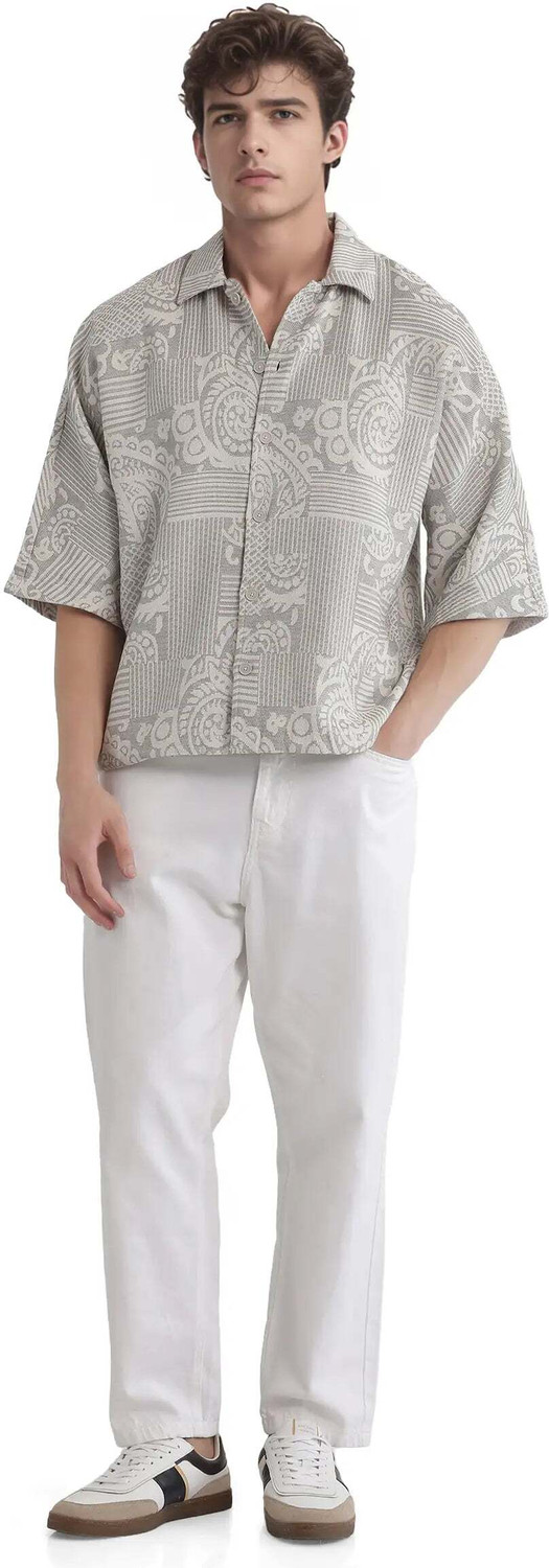 Image of RARE RABBIT Men Printed Casual Grey Shirt