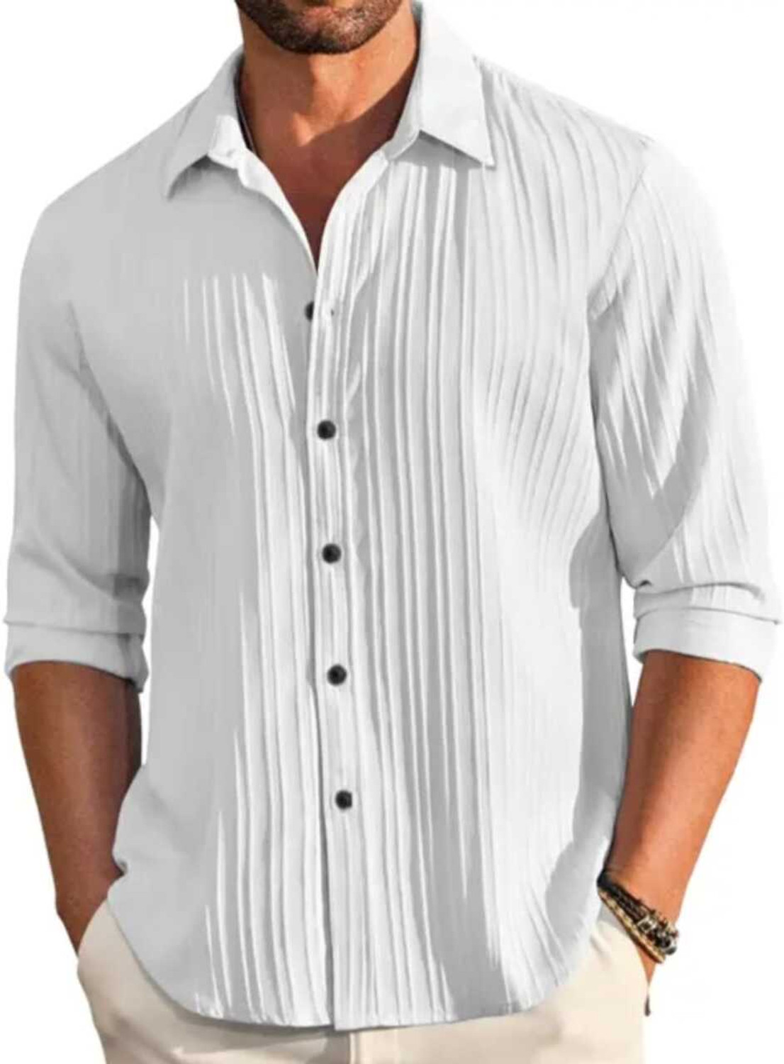 Image of VRLOOKS Men Striped Casual White Shirt