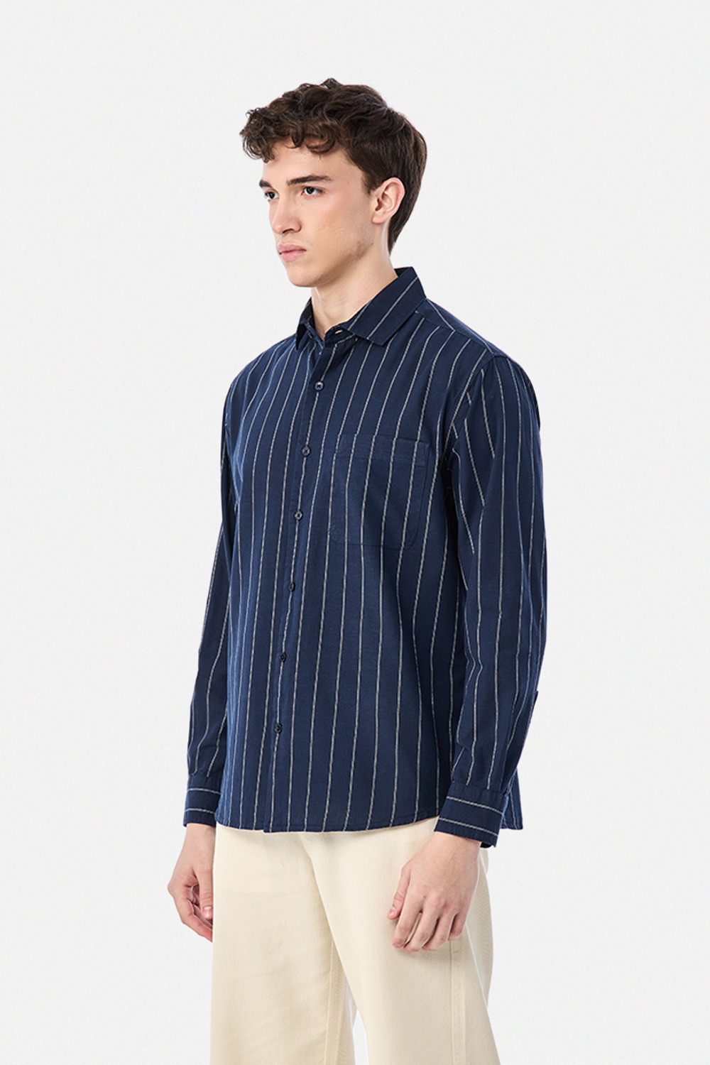Image of Snitch Men Striped Casual Dark Blue Shirt