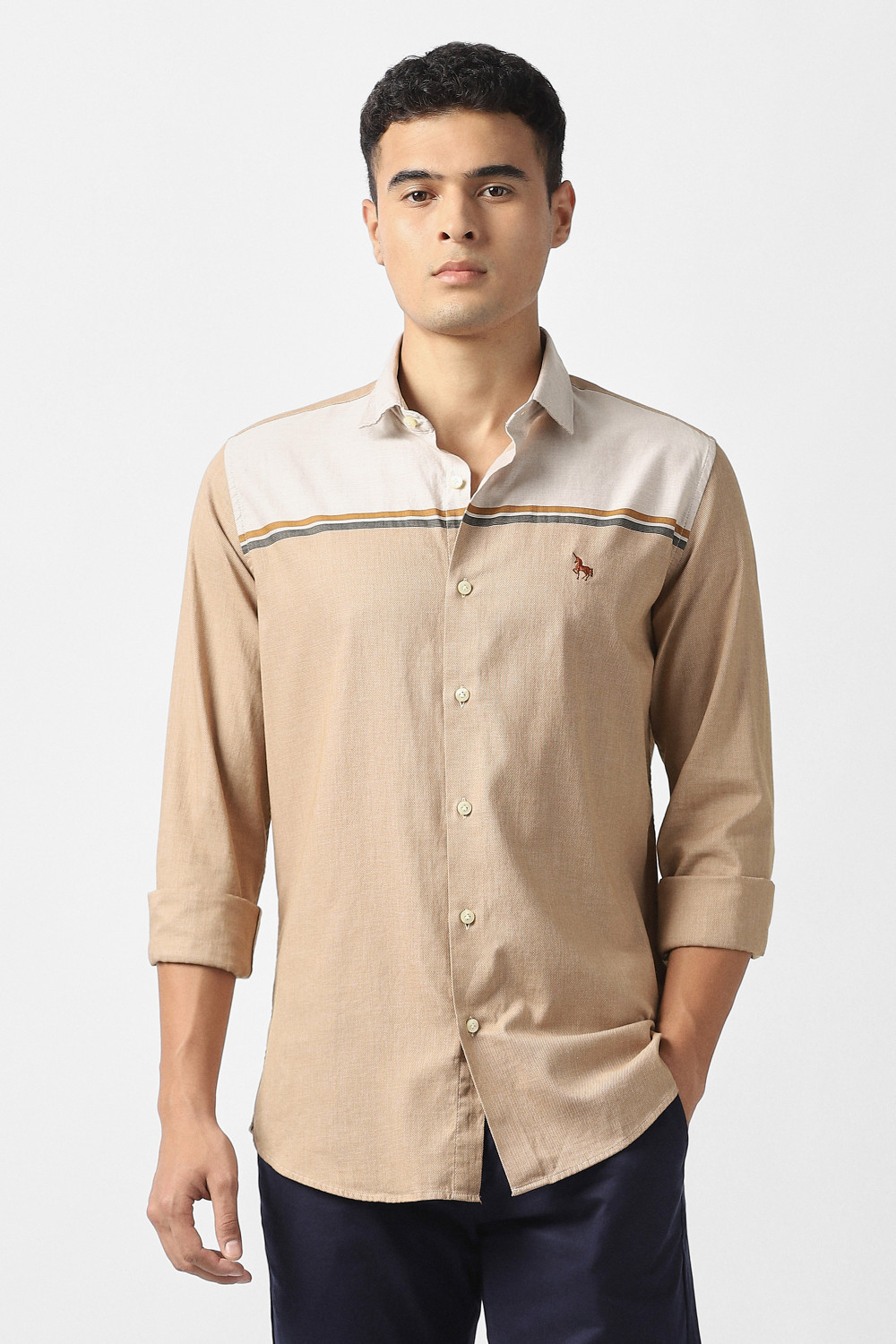 Image of VAN HEUSEN SPORT Men Striped Casual Beige Shirt