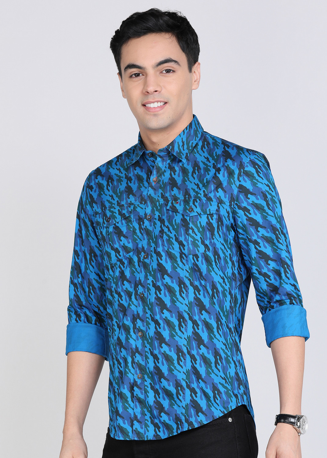 Image of PETER ENGLAND Men Printed Casual Blue Shirt